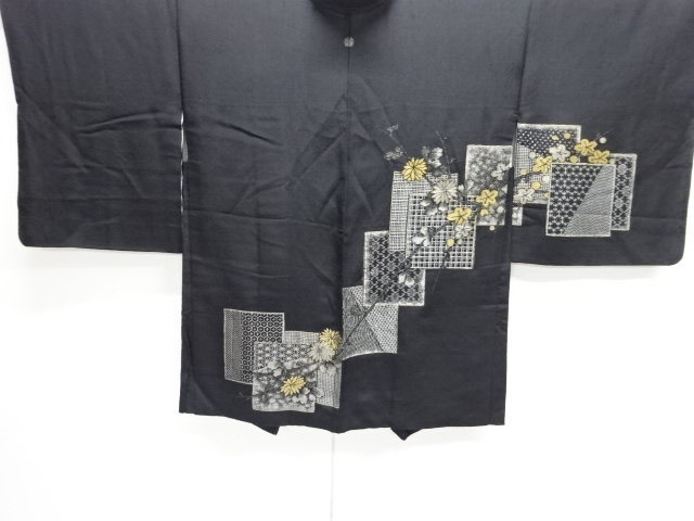 JAPANESE ANTIQUE HAORI / TAISHO ROMAN STYLE / SILK / WOVEN SHIKISHI & FLORAL CLASSICAL PATTERN